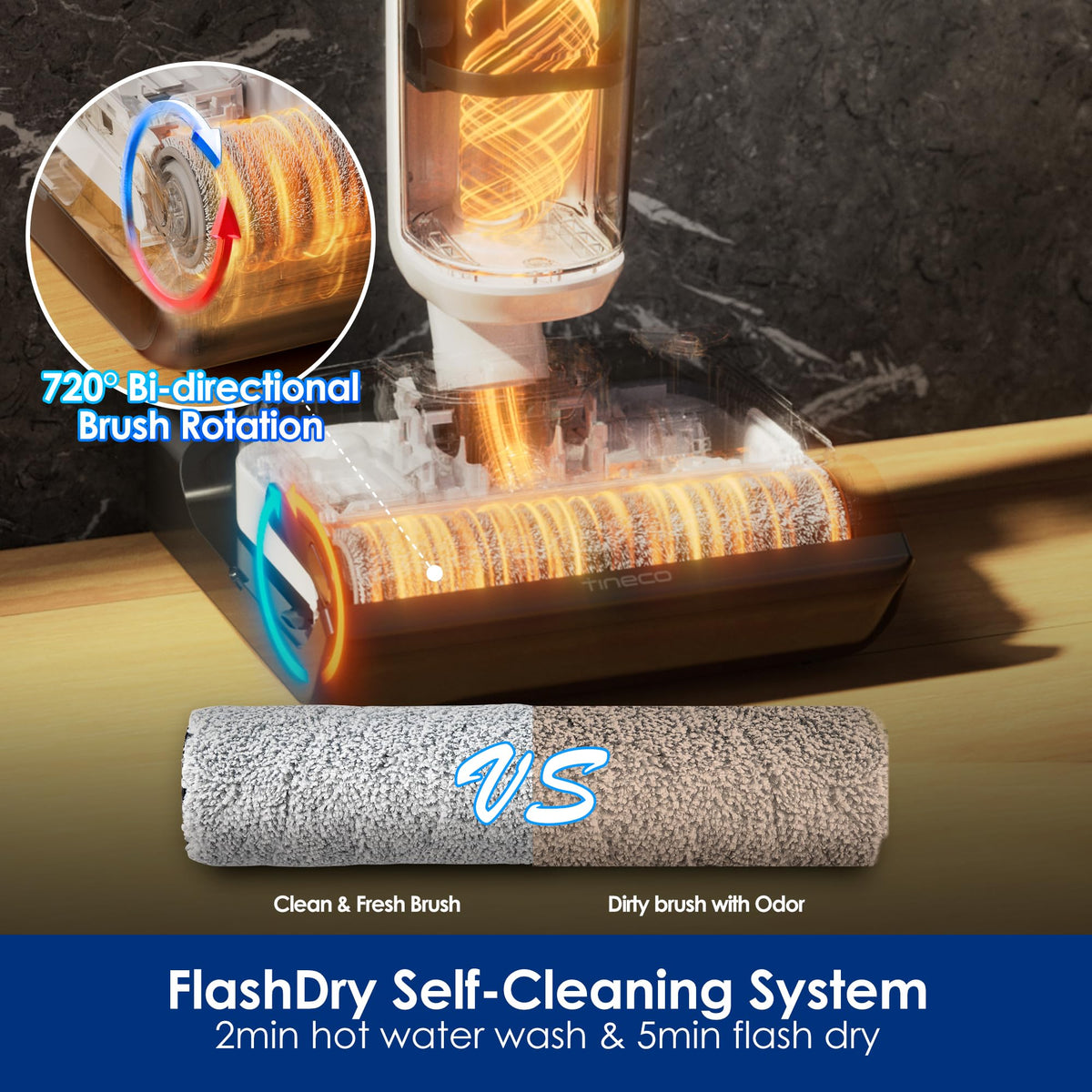 Tineco Stretch S6 clean water tank positioned above brush head for balance