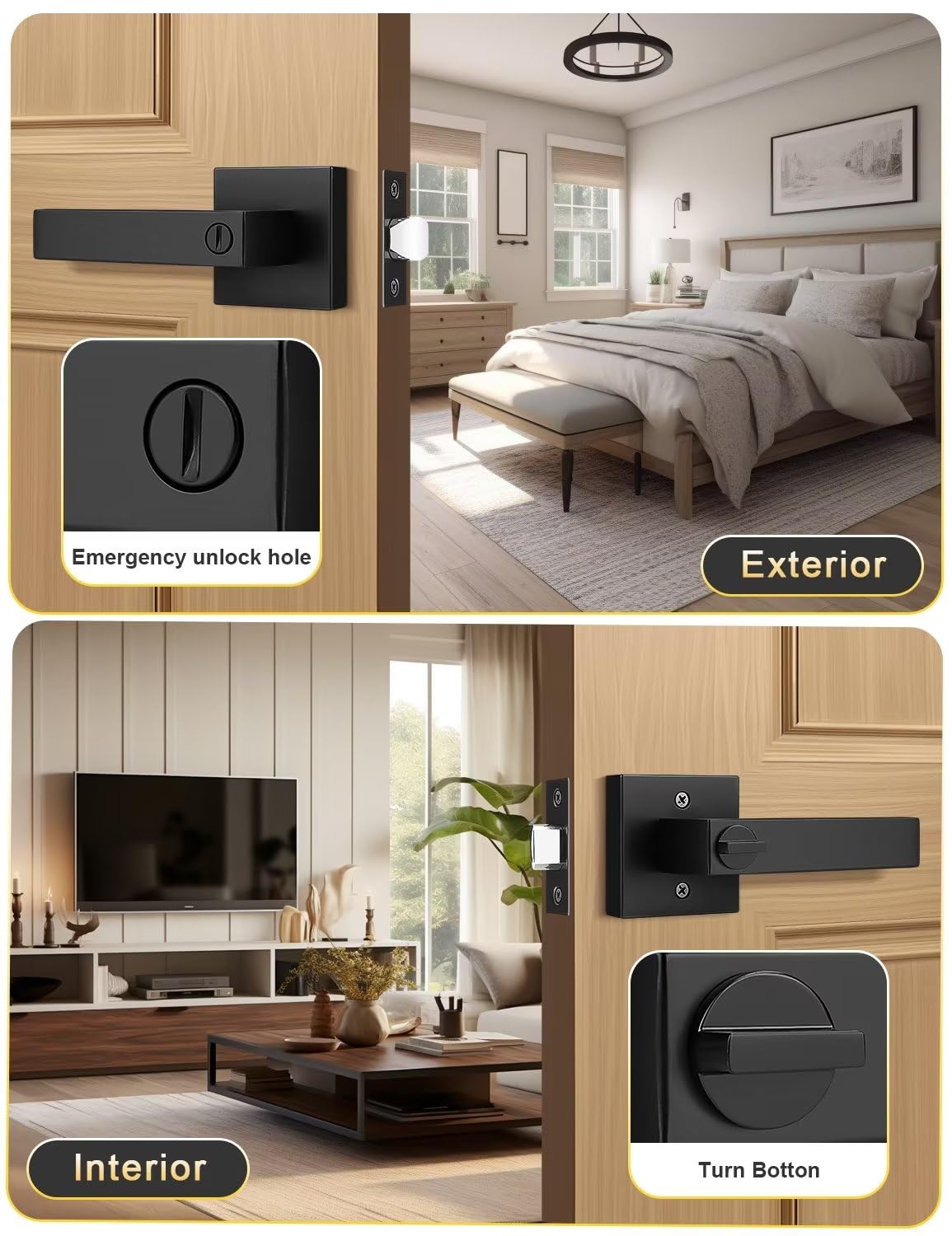 Tinewa 10-pack square privacy door levers in matte black for cohesive updates.