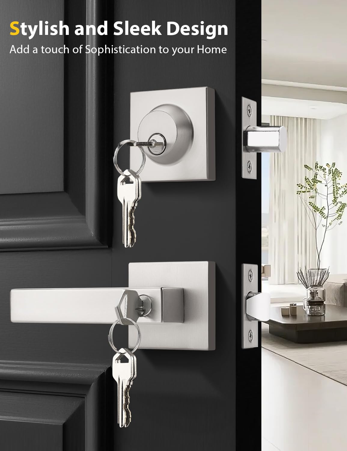 Tinewa brushed nickel lever close-up highlighting durable finish.