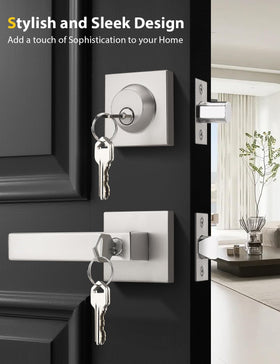 Tinewa brushed nickel lever close-up highlighting durable finish.