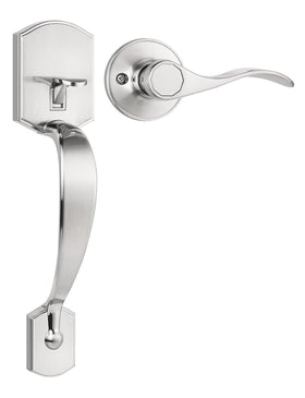 Tinewa Camelot exterior handle in brushed nickel with sturdy entry security