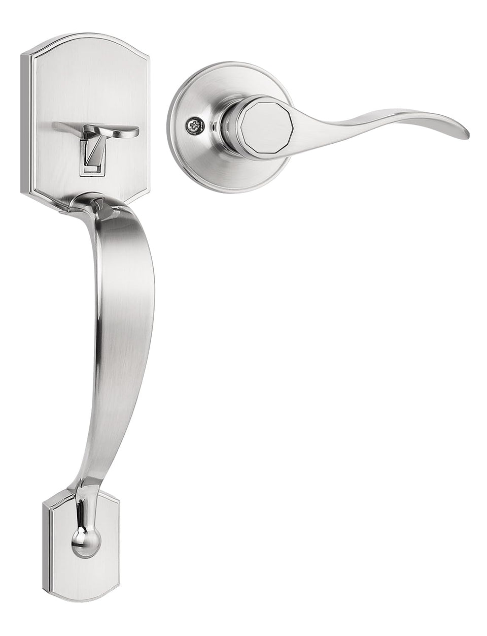 Tinewa Camelot exterior handle in brushed nickel with sturdy entry security