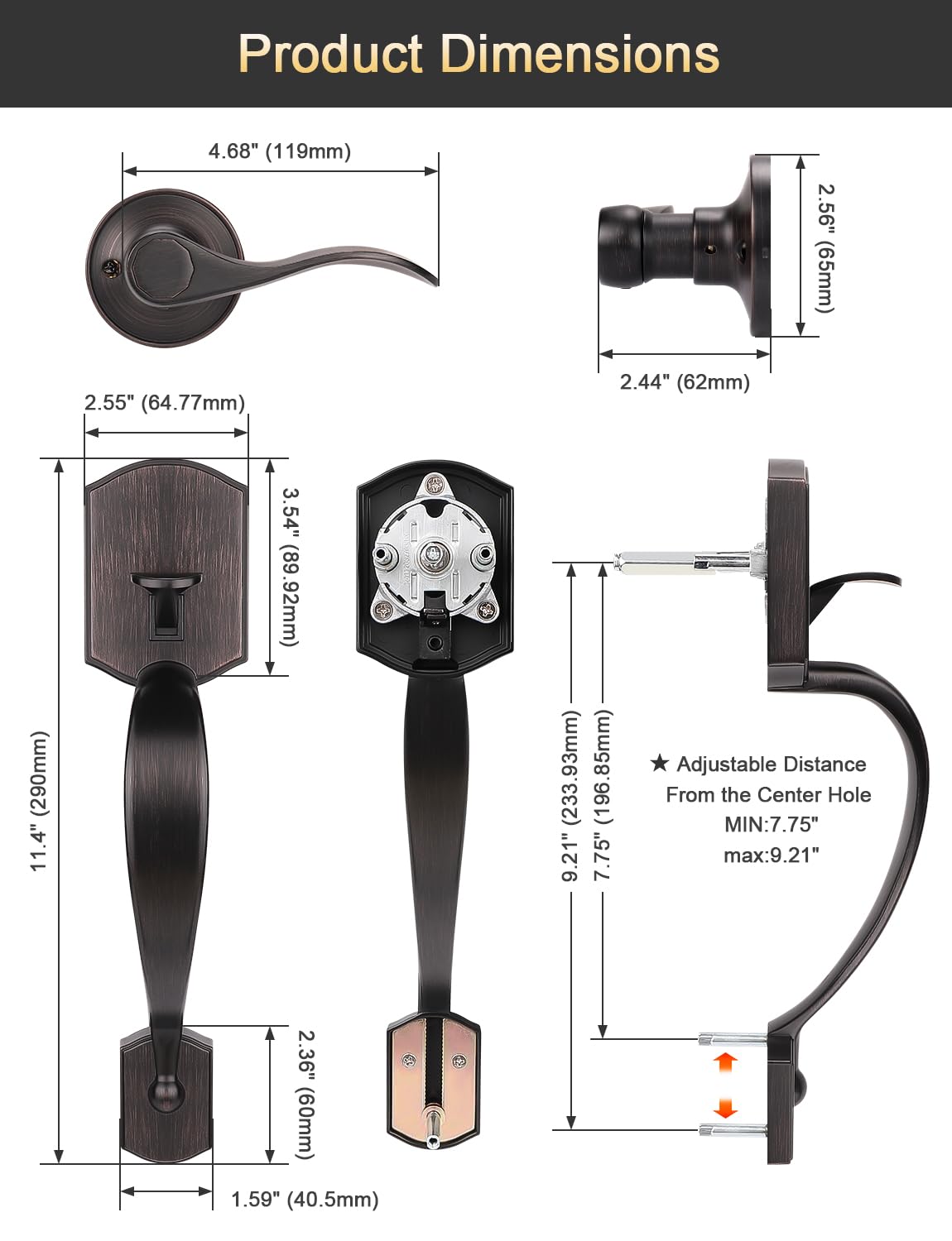 Tinewa Camelot interior lever reversible for left or right-handed doors.