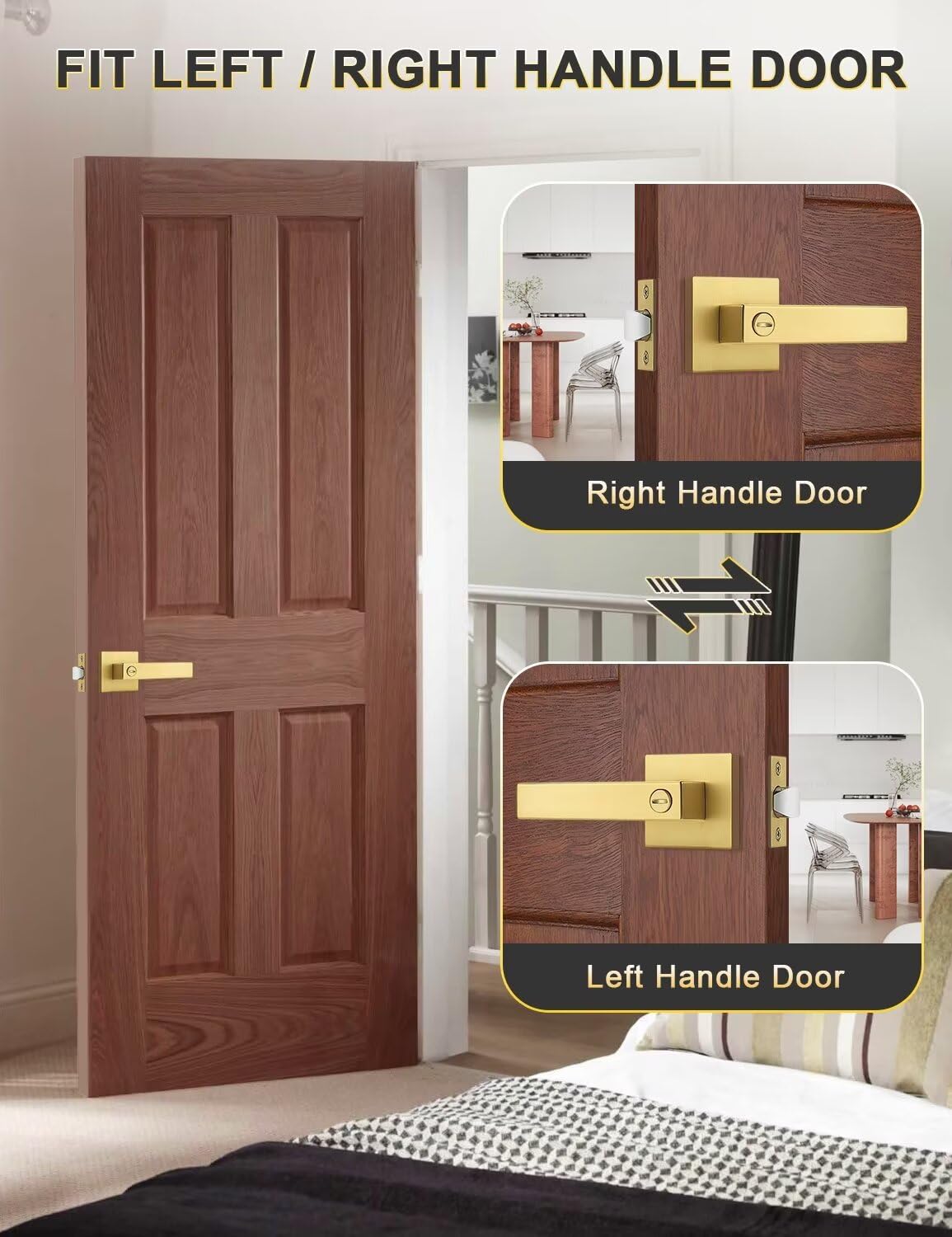 Tinewa square gold door handle complements modern living spaces
