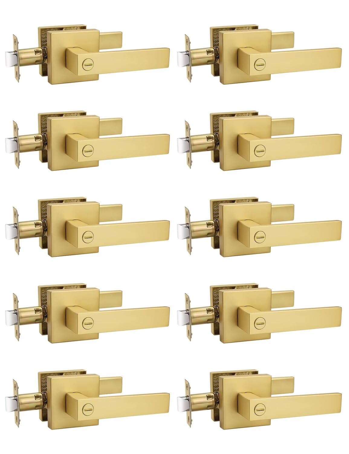 Tinewa privacy lever square gold bathroom handle for private spaces