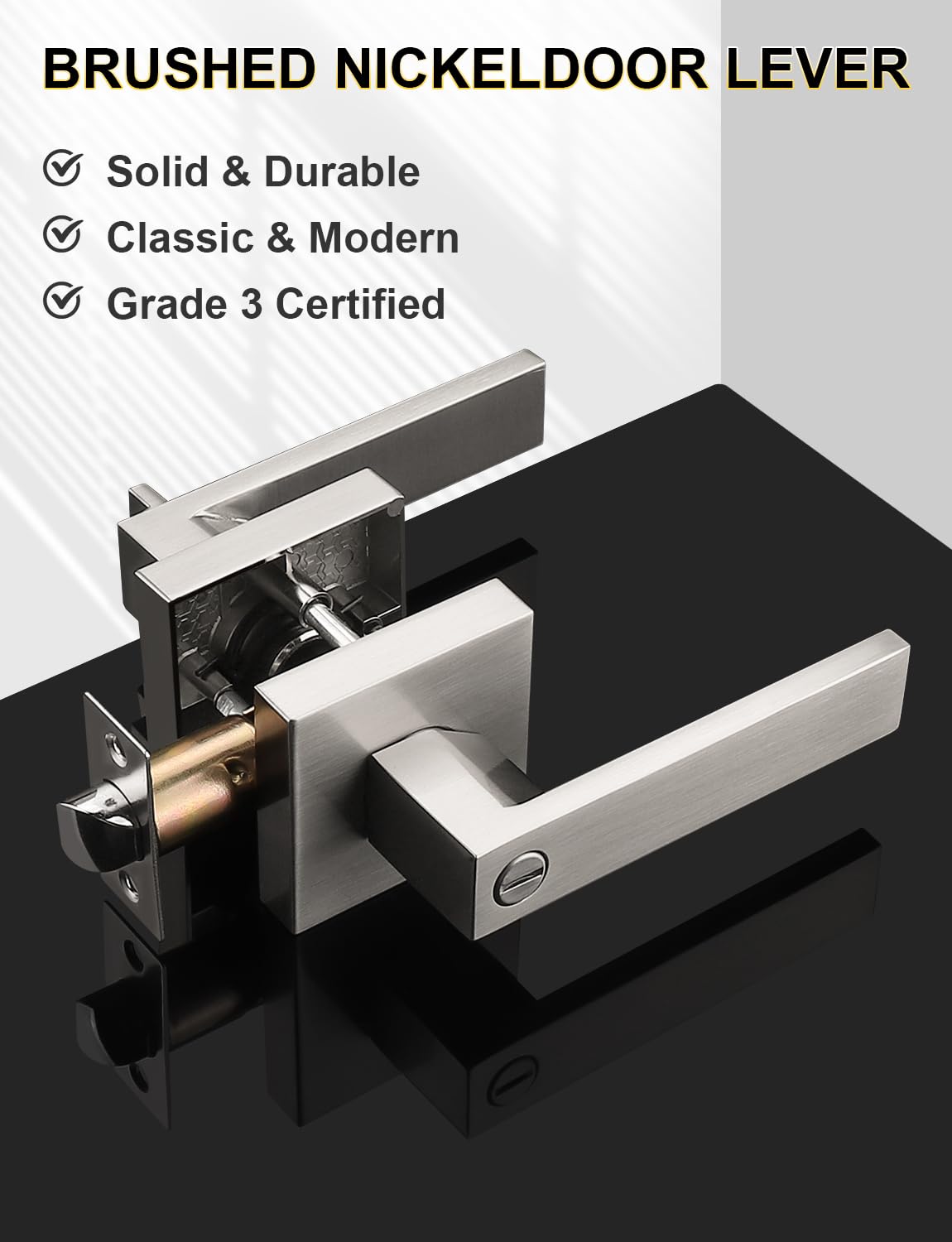 Tinewa privacy square handle installed on a bedroom door for private entry control