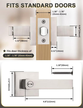 Tinewa privacy square handle side view highlighting reversible design for both door orientations