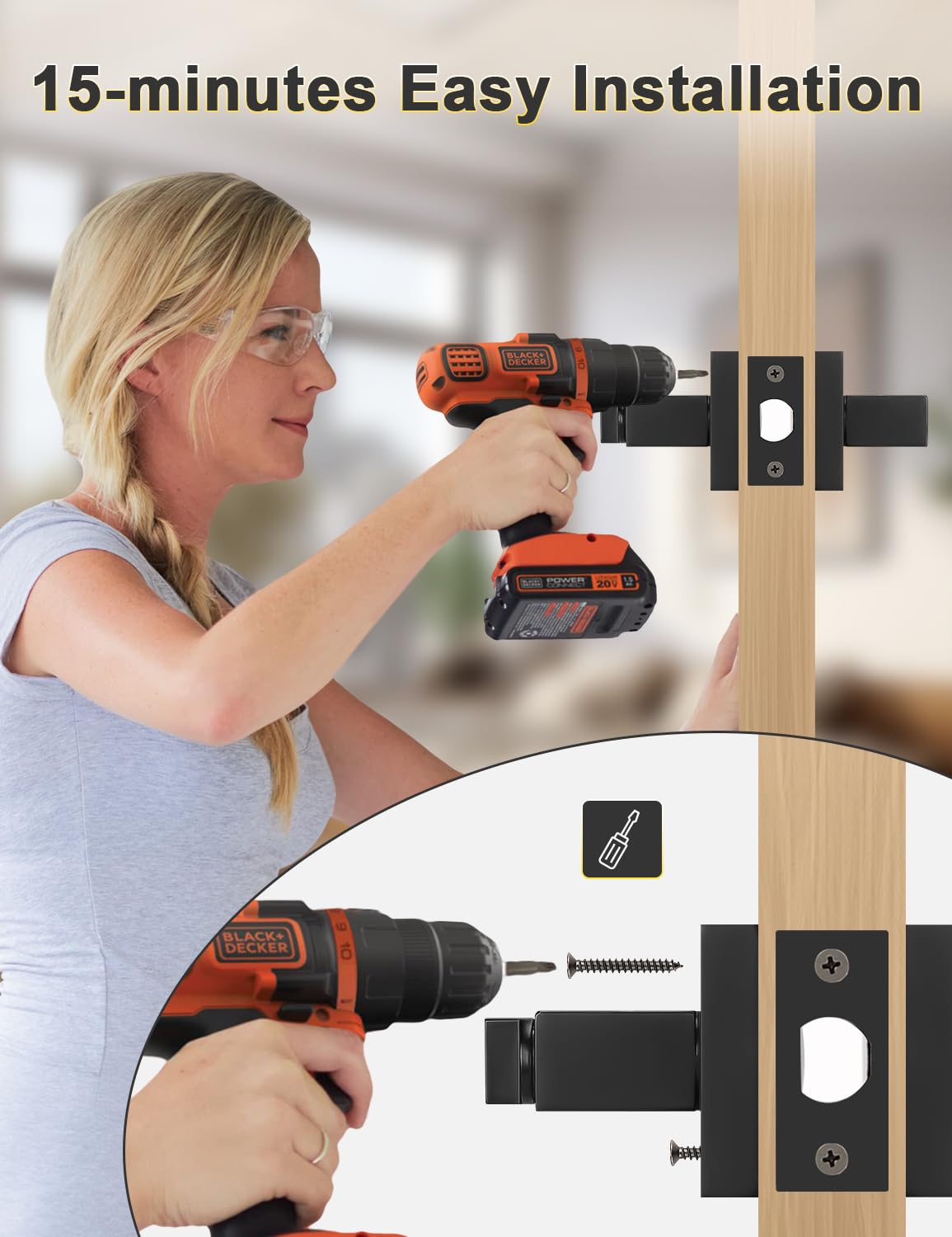 Tinewa installation-ready lever shown for standard door compatibility.