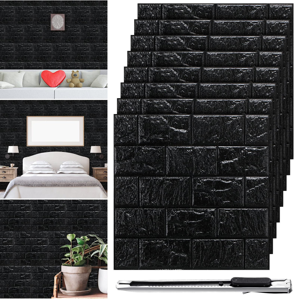 Tinlade 3D black brick panel with peel-and-stick install for easy upgrade
