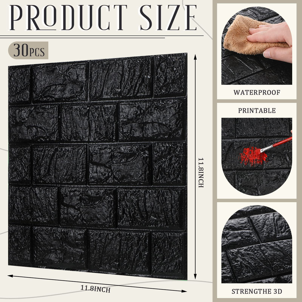 Tinlade foam brick wall panel with textured black surface for depth
