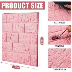 Tinlade pink peel-and-stick brick panel provides strong adhesion for easy DIY decor