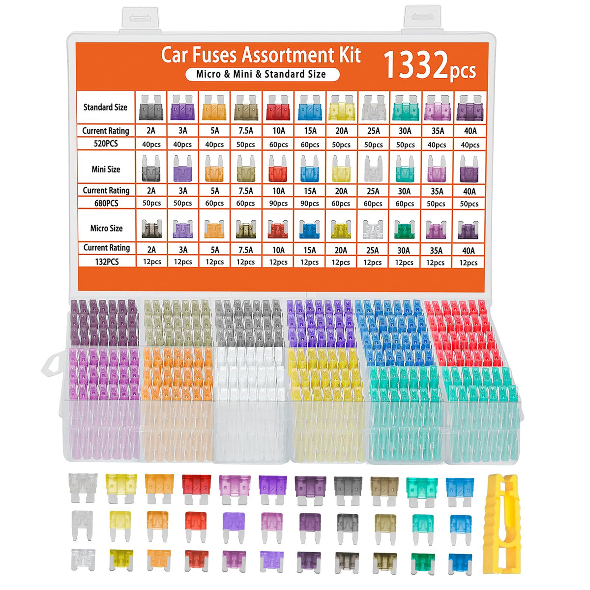 Tinrbip 1332pcs fuse kit mini fuses for quick car electrical protection