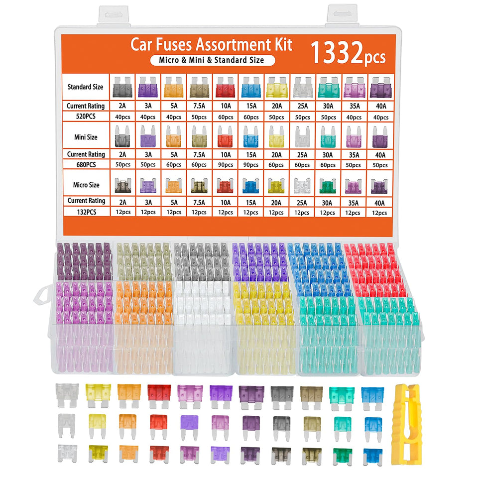 Tinrbip 1332pcs fuse kit mini fuses for quick car electrical protection