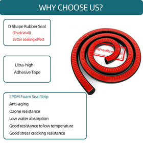 Self adhesive seal strip showing red film removal for hassle free installation.