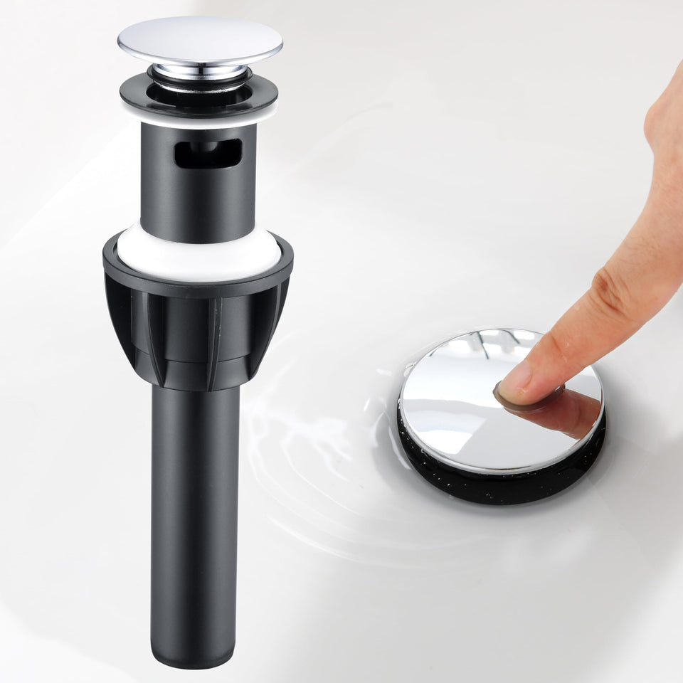 TIORIY chrome pop-up drain with overflow: smooth operation and secure sealing.