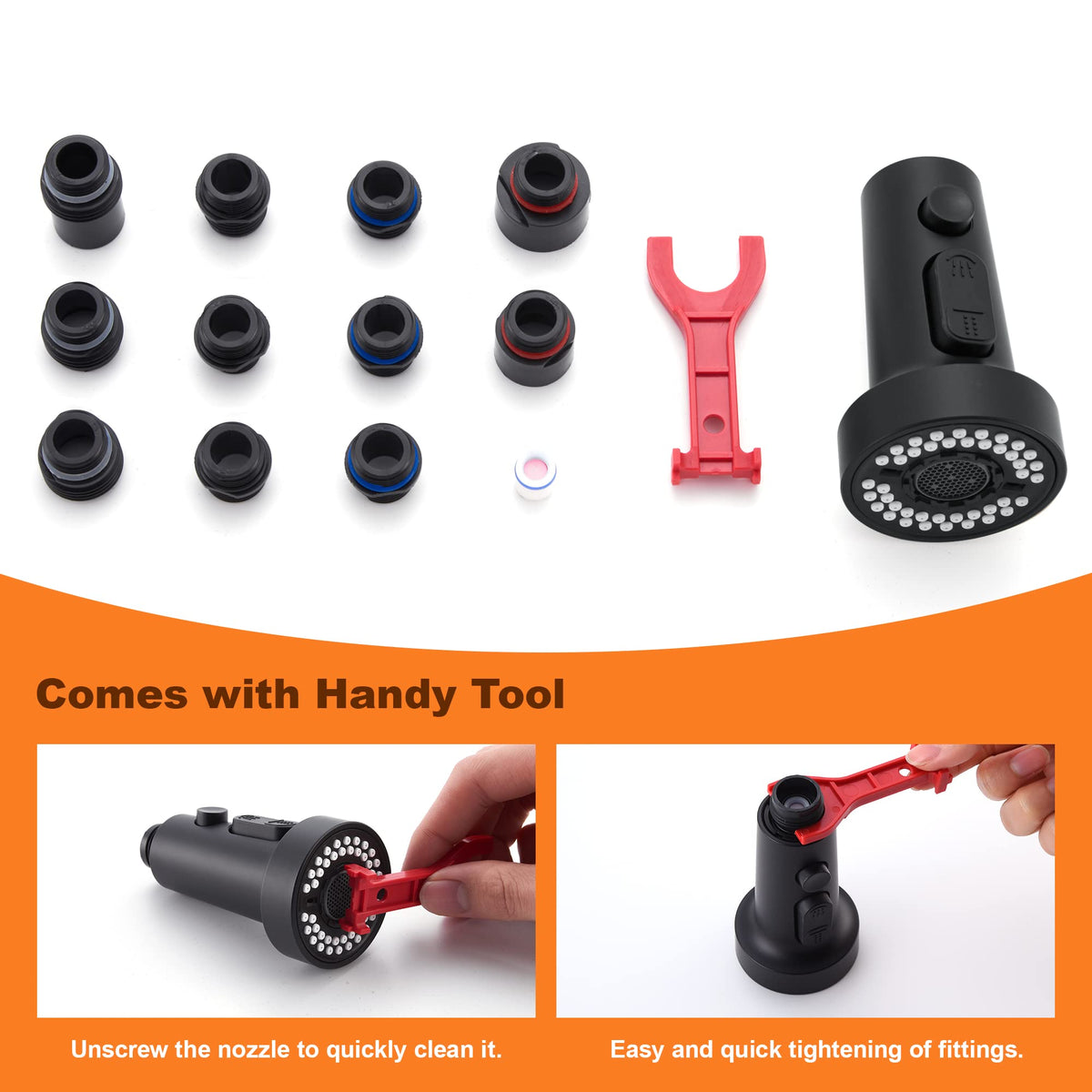 Easy replacement by selecting the right adapter and twisting on.