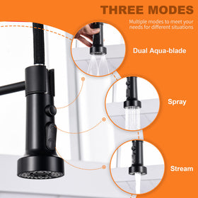 Three-mode spray supports efficient cleaning and debris removal.