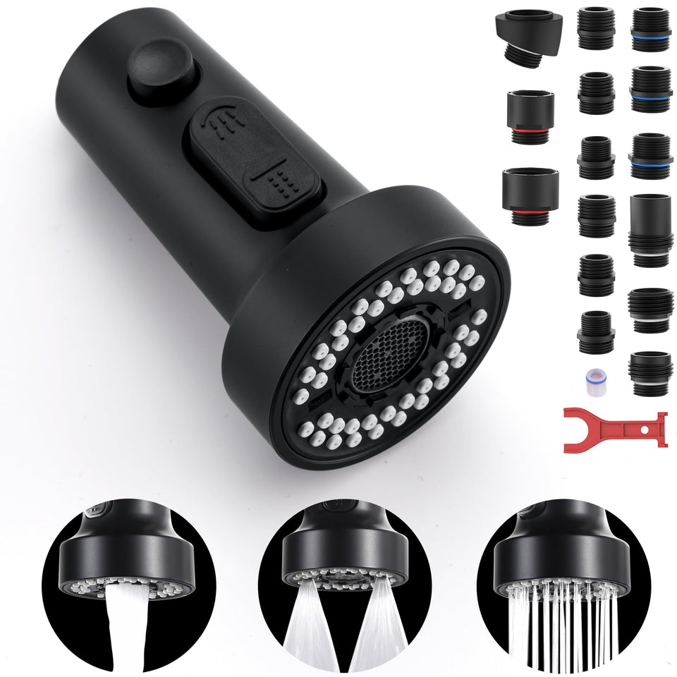 TIORIY kitchen faucet head matte black in action for easy rinsing.