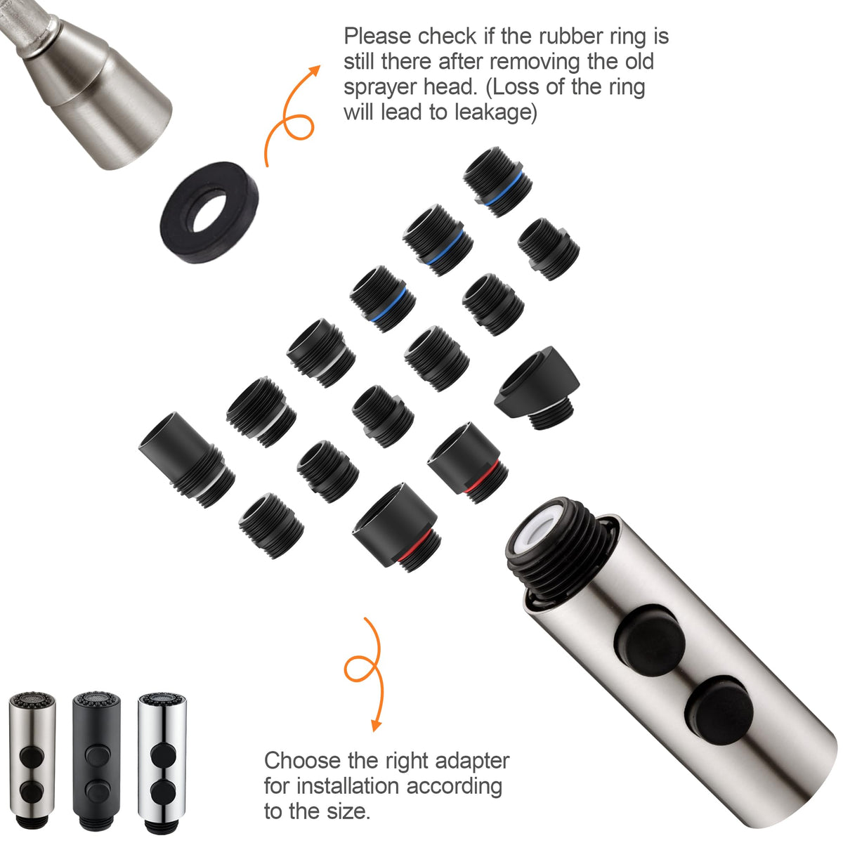 TIORIY stainless steel brushed-nickel head combines rust resistance with a sleek kitchen look