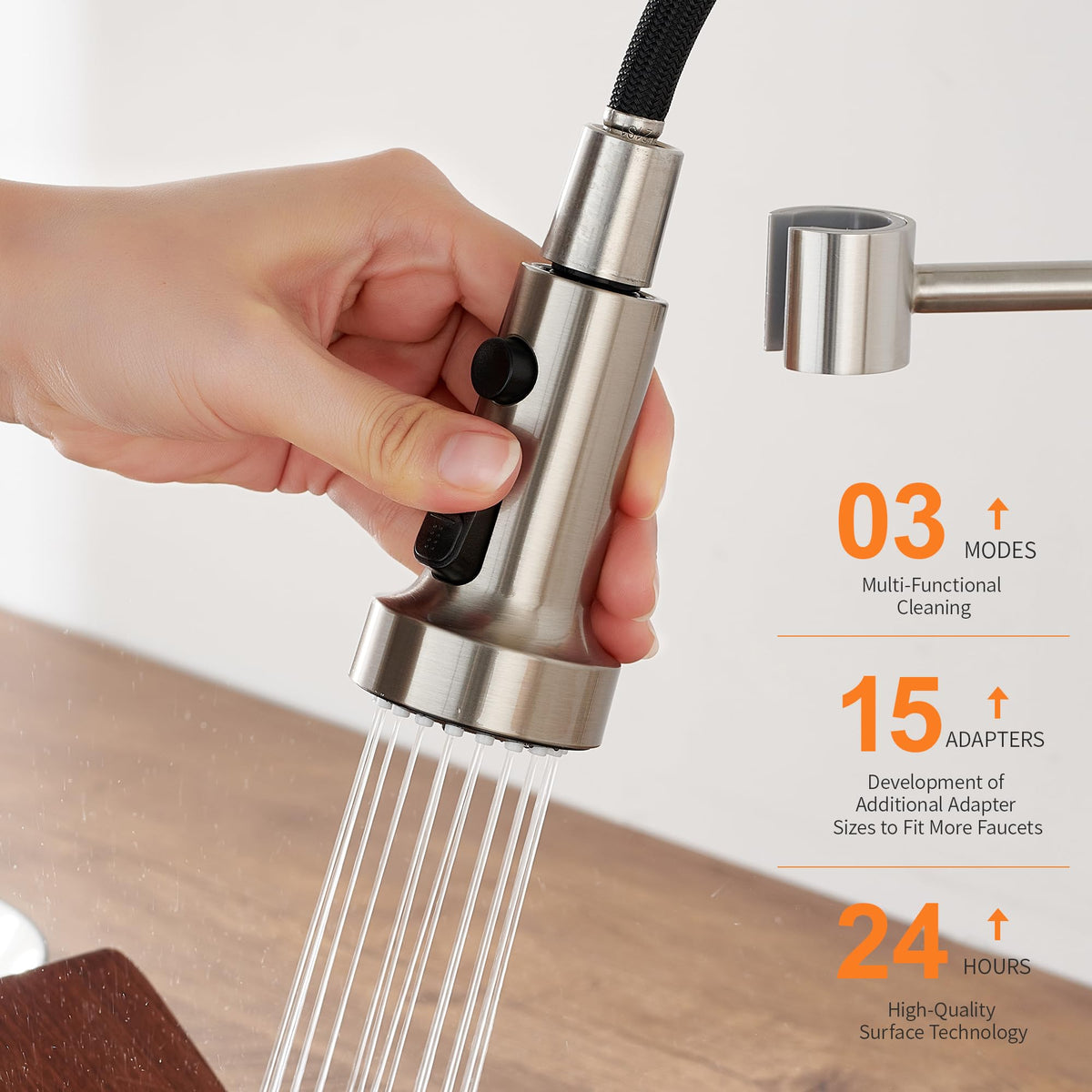 TIORIY 3-function spray modes for versatile cleaning performance.