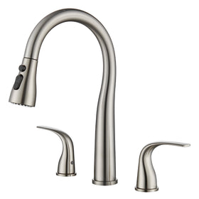 TIORIY 3-hole kitchen faucet with pull-down sprayer, installation-ready.