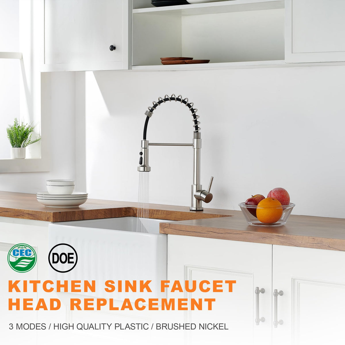 TIORIY brushed nickel spray head design adds durability and style to faucets.