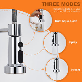 TIORIY brushed nickel finish faucet head blends with modern kitchens