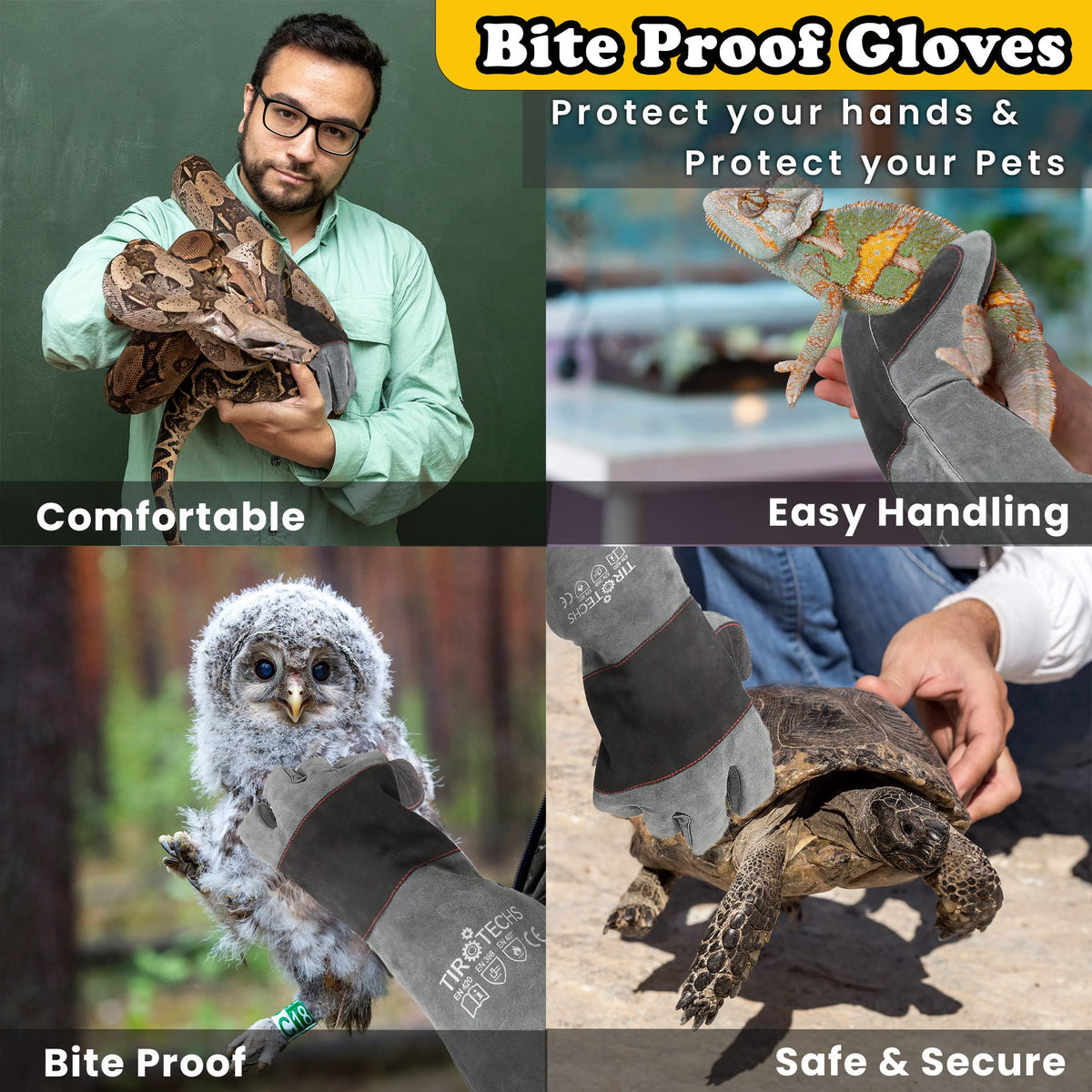 TIROTECHS Bite Proof Gloves with double leather palms provide robust protection