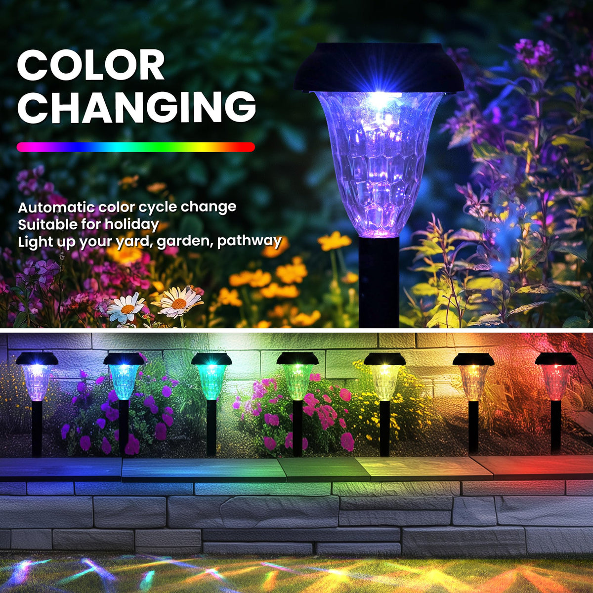 TISEJOY color-changing pathway lights for walkways and steps add color and charm.