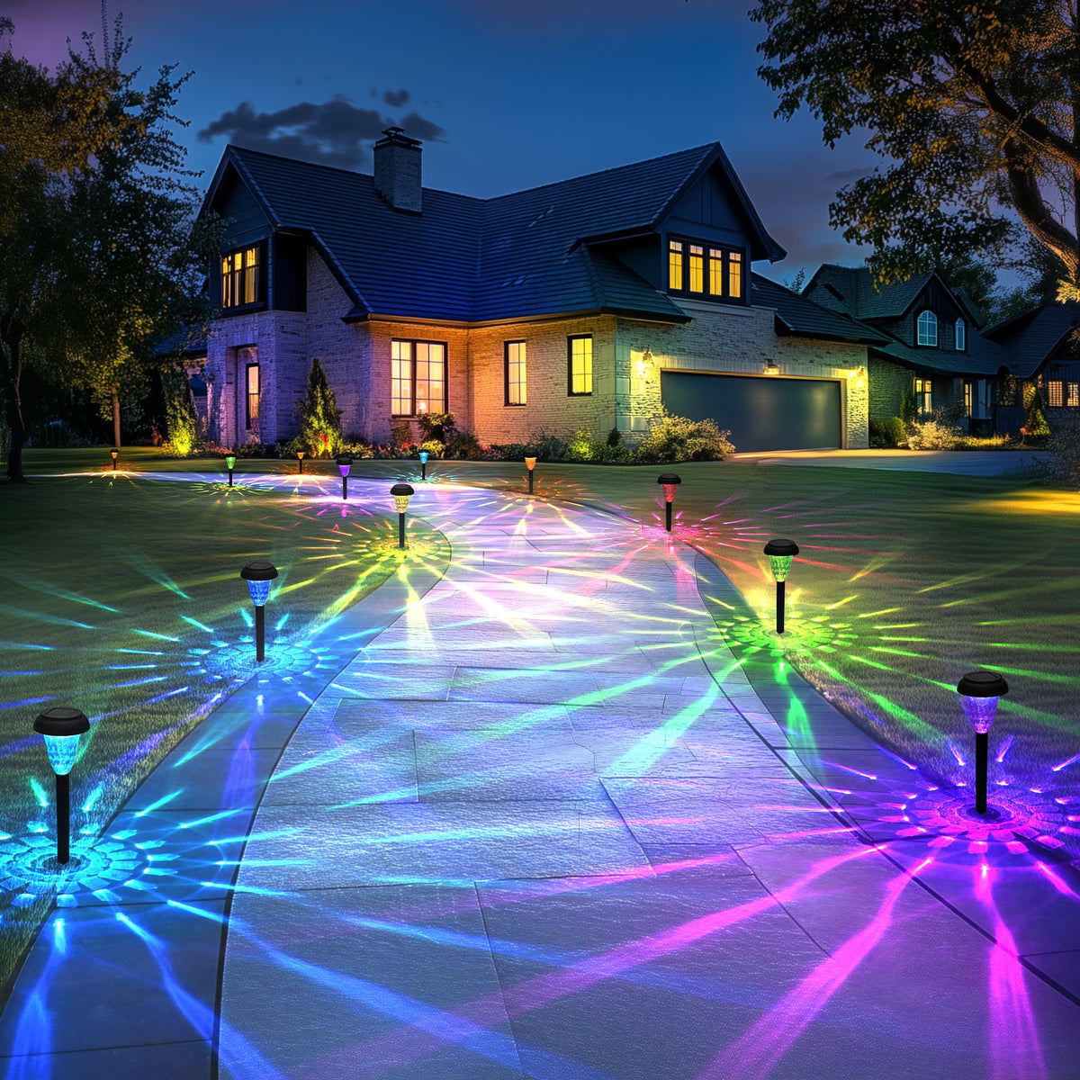 TISEJOY patriotic 7-color cycle enhances 4th of July celebrations and garden ambiance.