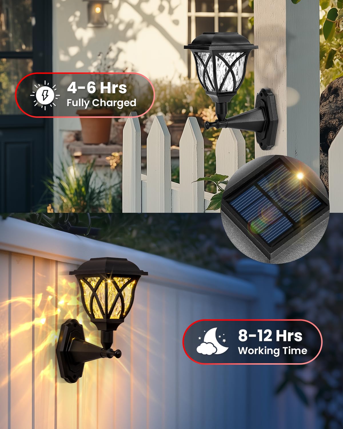 TISEJOY solar wall lantern along a backyard fence for easy navigation