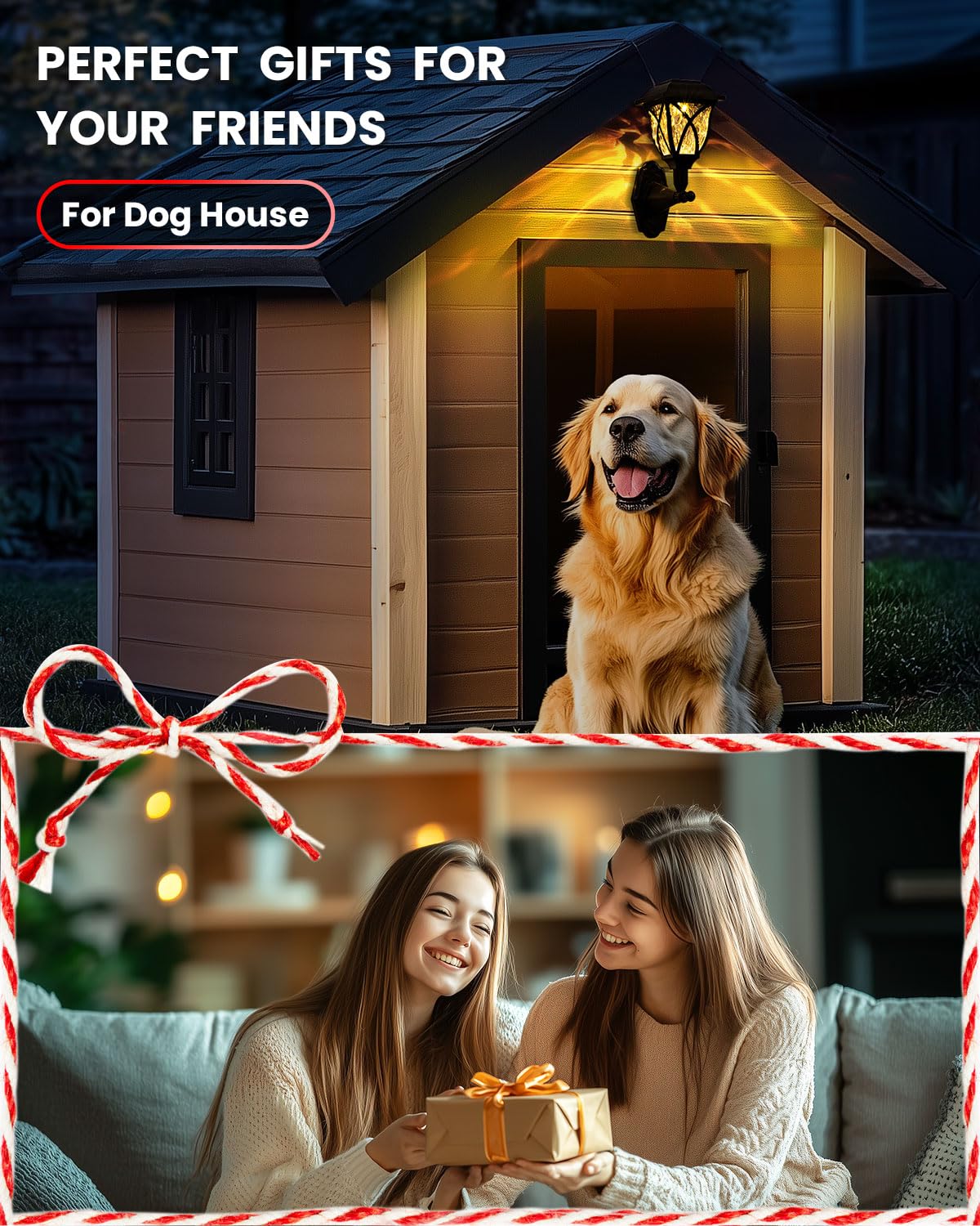 TISEJOY solar wall lantern on a dog house for safer nighttime entry