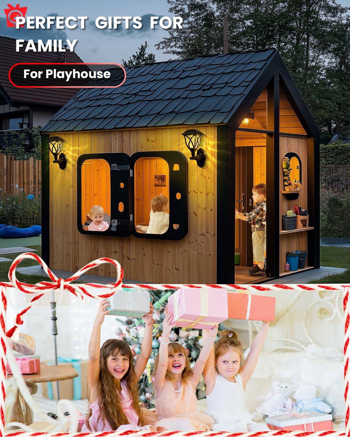 TISEJOY solar wall lantern illuminating a playground with soft glow