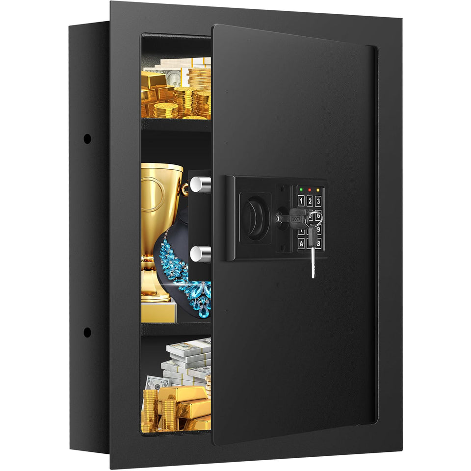 Tiskgg fireproof wall safe between studs with front view for discreet storage.