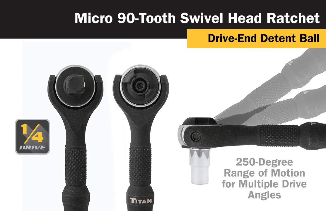 Titan 11313 252-degree swivel enables multiple drive angles in cramped spaces.