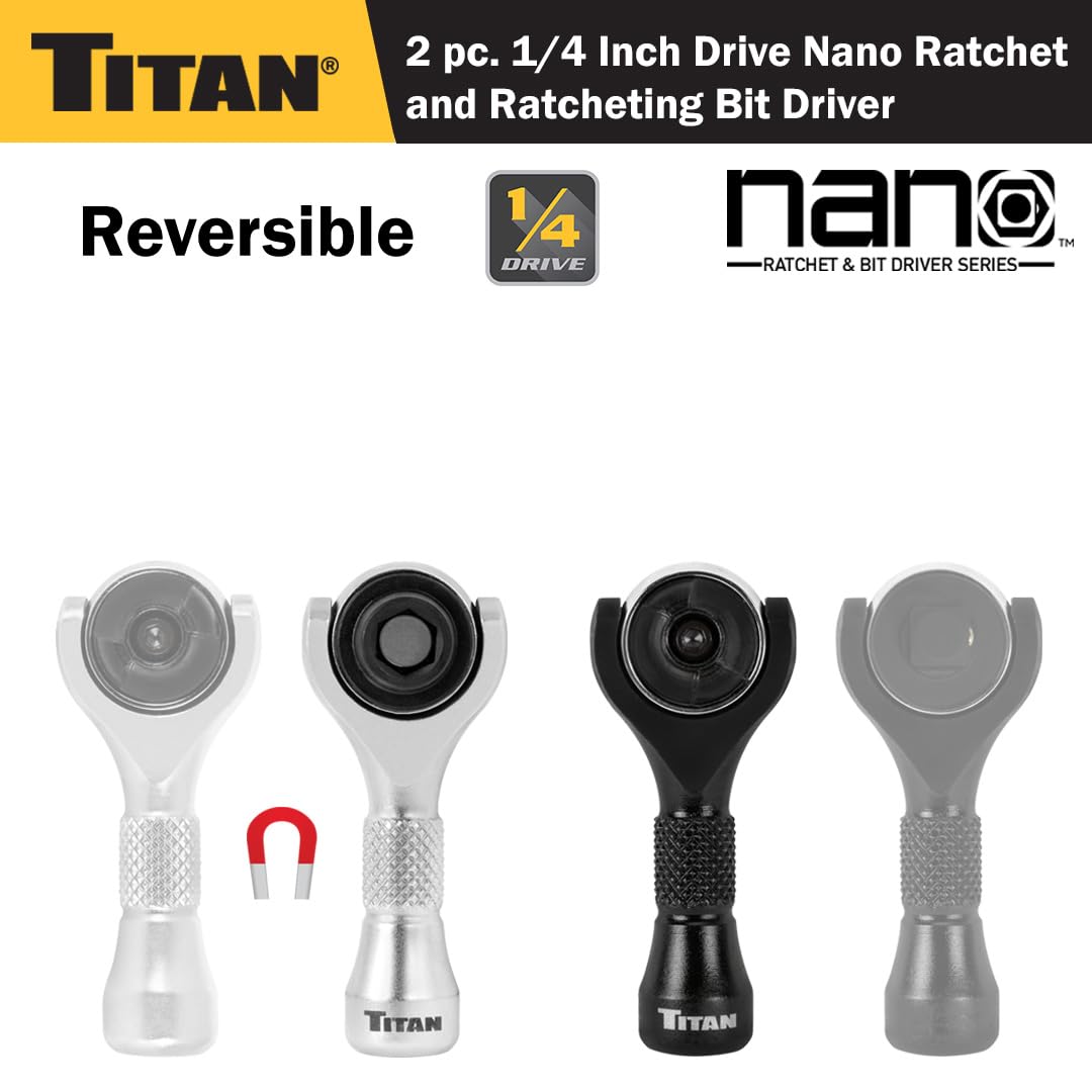 Titan ratcheting bit driver provides steady control in tight spots.