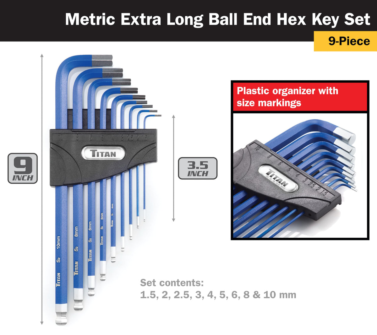 Titan 12764 S2 steel satin-finish hex keys feel durable and non-slip.