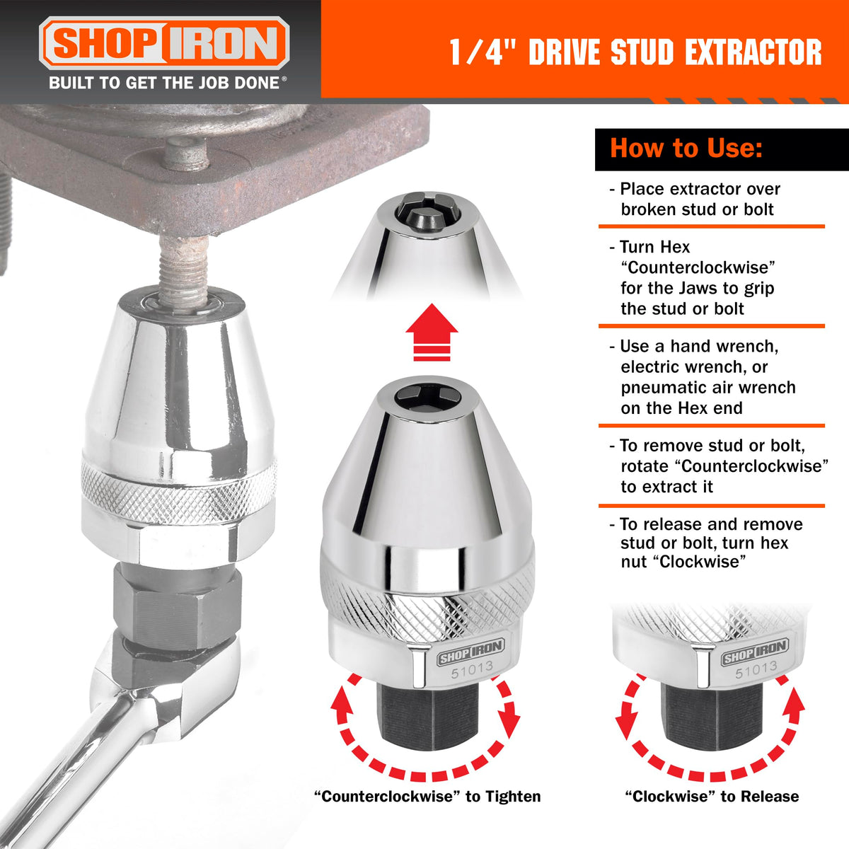 Titan 51013 three-jaw design closeup gripping a seized stud