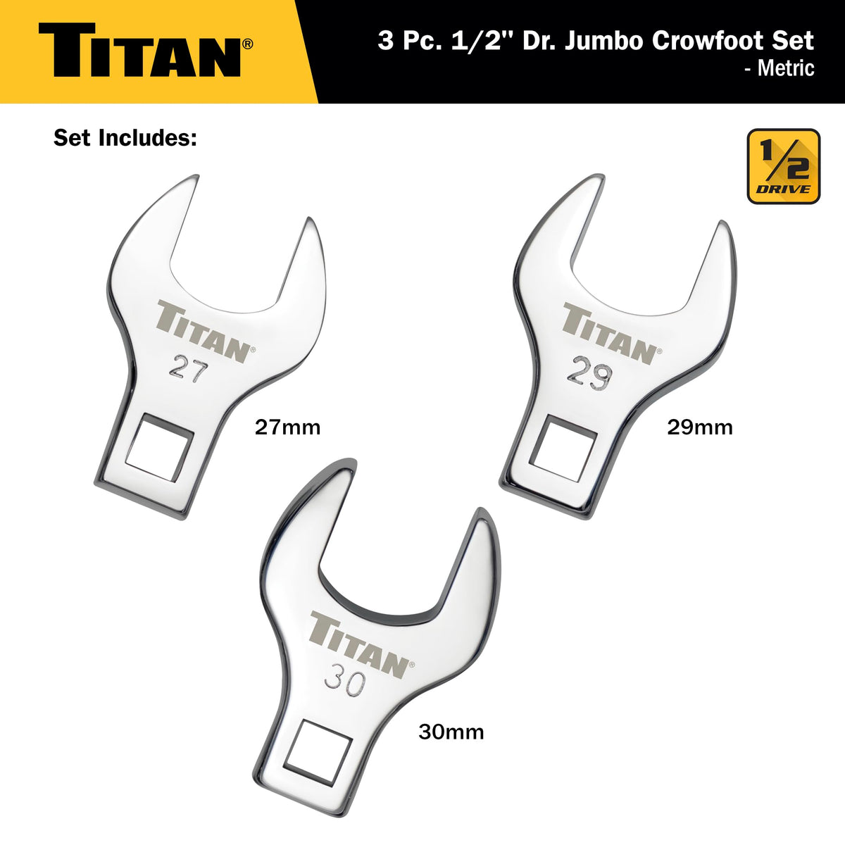 Titan 61199 crowfoot wrench 27mm close-up ideal for automotive nut access.