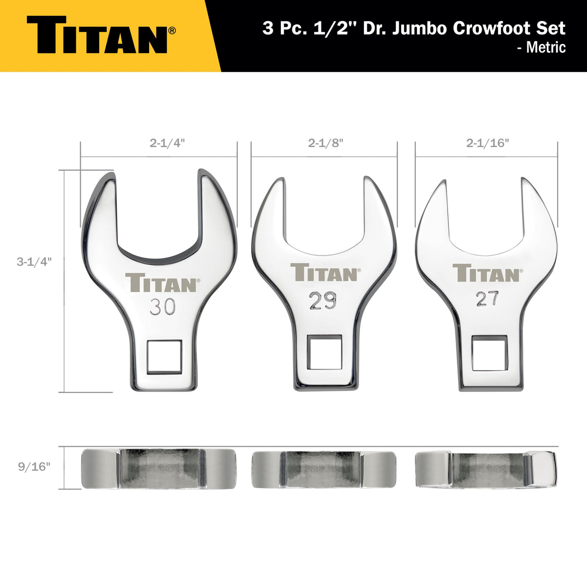 Titan 61199 crowfoot wrench 30mm close-up durable chrome vanadium steel.