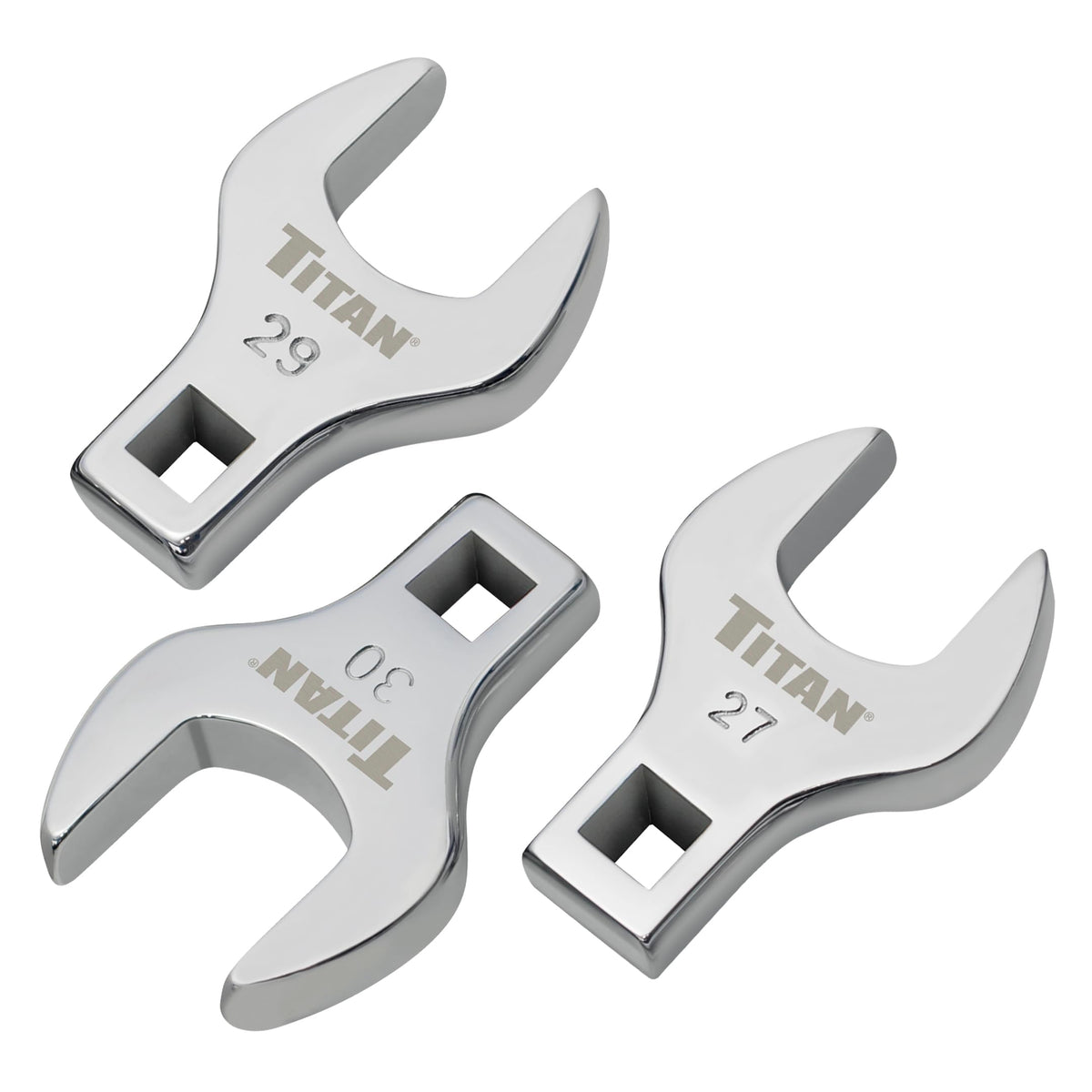 Titan 61199 crowfoot wrench set full polish finish for tight-space tightening.