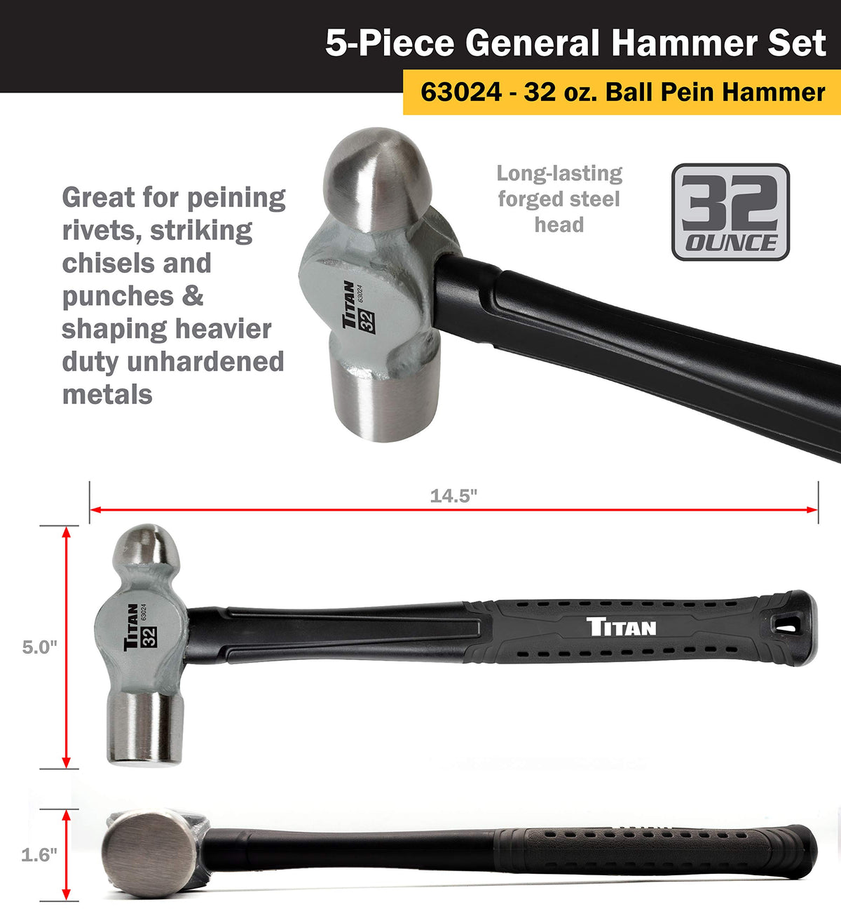 Titan 63125 3lb cross pein hammer for controlled fasteners.