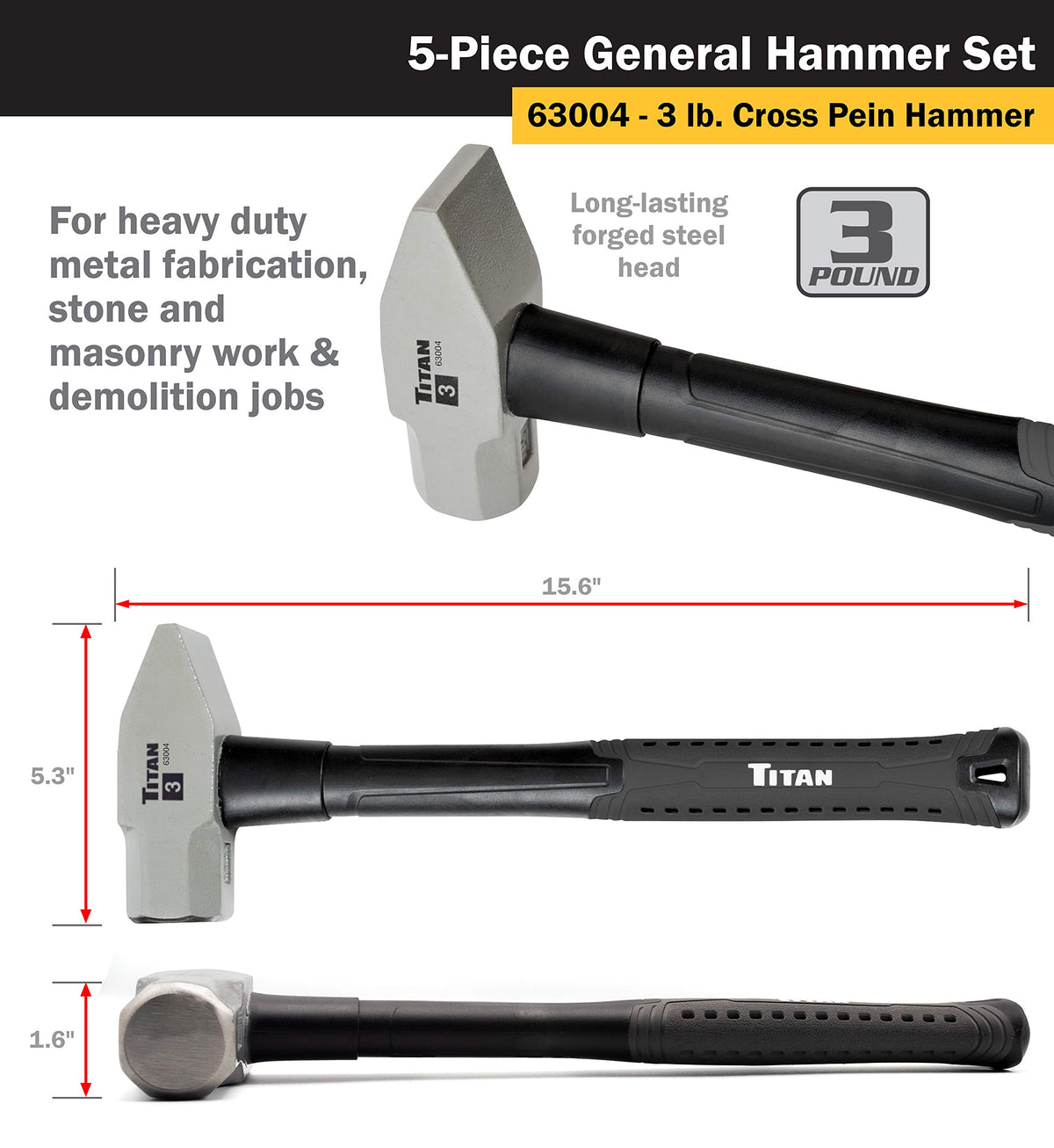 Titan 63125 3lb sledgehammer for demolition and heavy driving tasks.
