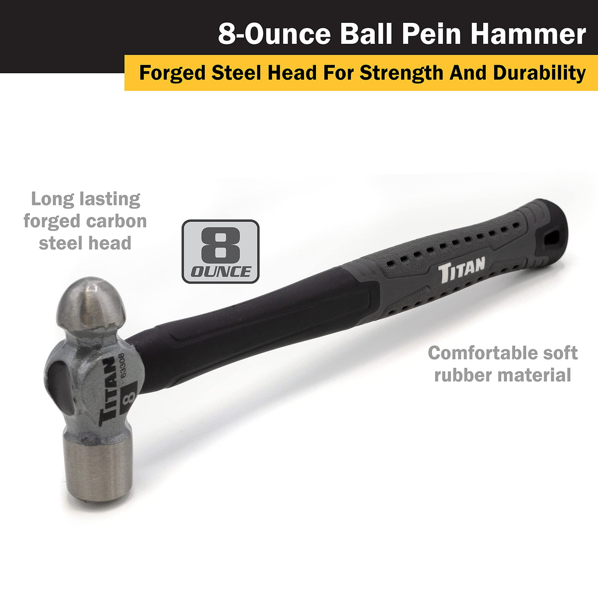 Titan 63302 16oz ball peen hammer with forged steel head for heavier strikes.