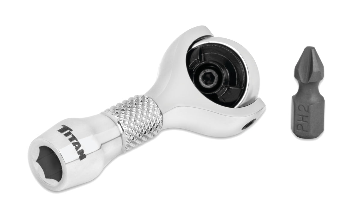 Titan Nano Ratchet swivel head close-up in compact 2-1/4 inch design for tight spaces