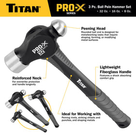 Titan Pro-X 16oz ball peen hammer side view highlighting versatility for metal work.