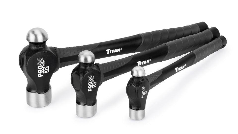 Titan Pro-X 8oz ball peen hammer front view for precise rivet setting.