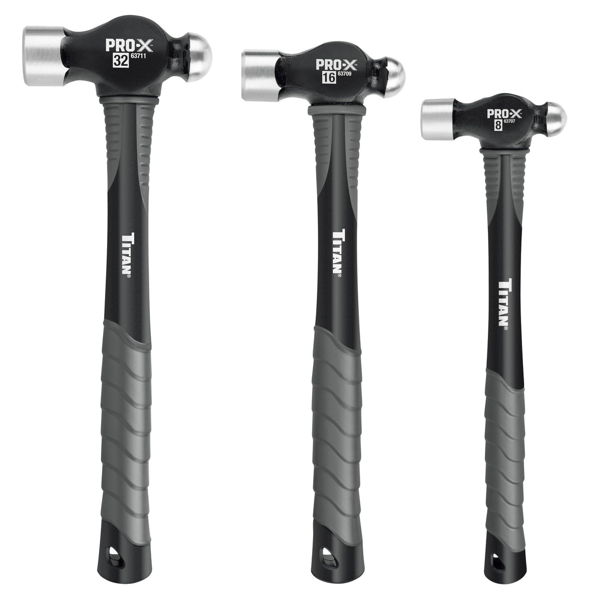 Titan Pro-X three-hammer set displayed together for a versatile toolkit.