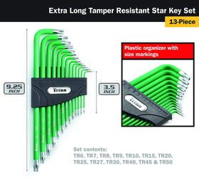 Titan Tools 12715 drilled-tip keys access tamper-resistant fasteners behind panels.