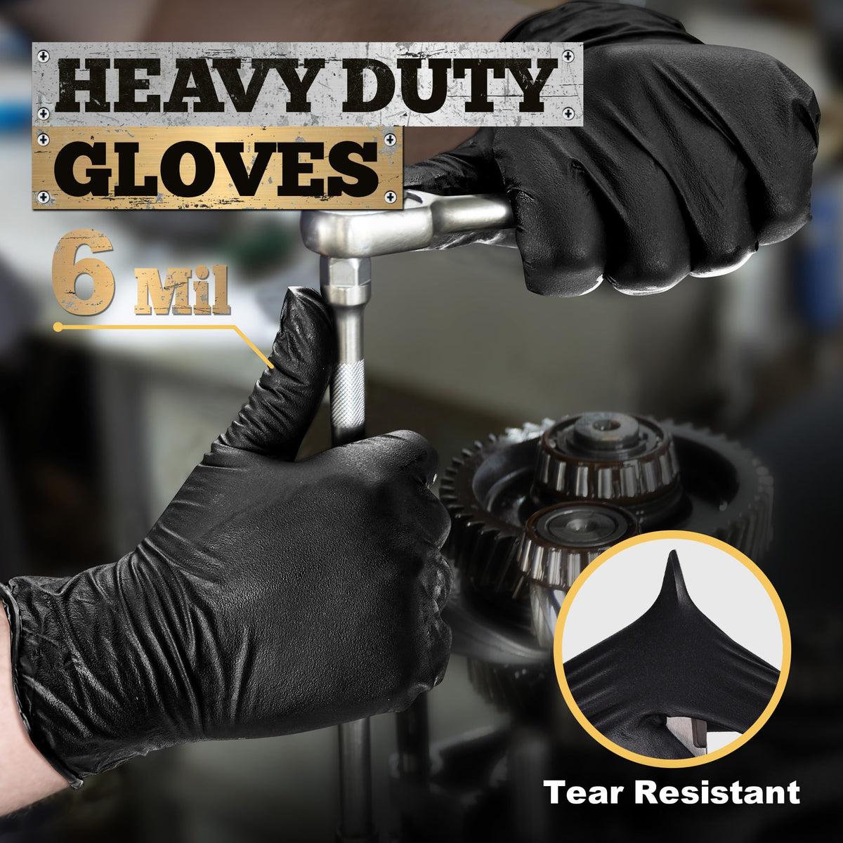 TitanFlex black nitrile gloves 6mil textured finish for secure grip during tool handling